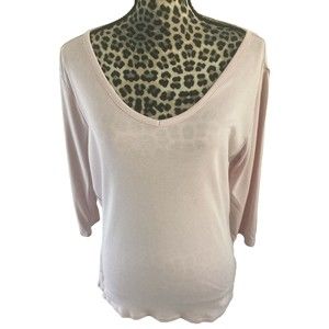 J.Jill Blouse L Light Academia Pink Barbie Core V Neck 3/4 Sleeve Lagenlook Slit